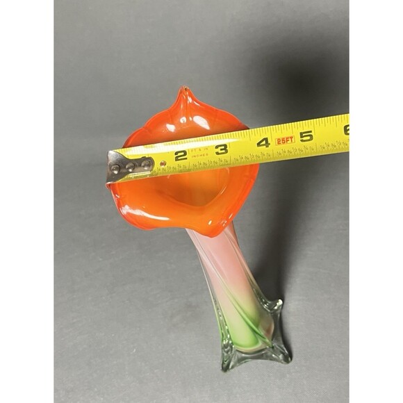 Murano Style Calla Lily Jack In the Pulpit Vase Art Glass Flower Orange Vintage - Picture 6 of 12